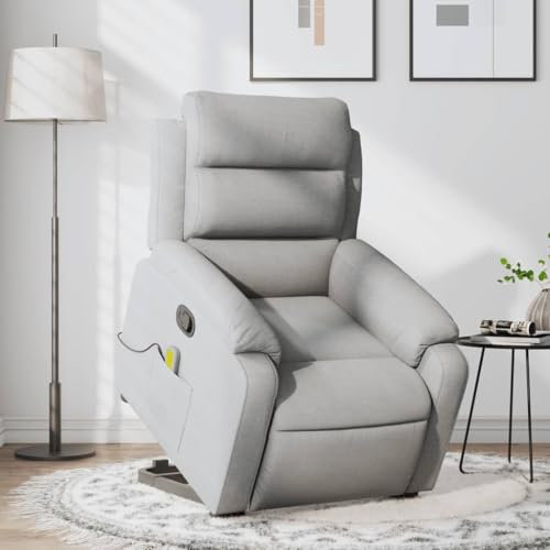 Homgoday Massagesessel mit Aufstehhilfe, Fernsehsessel Relaxsessel mit Liegefunktion, Aufstehsessel Seniorensessel Polstersessel Ruhesessel TV Sessel für Wohnzimmer Hellgrau Stoff