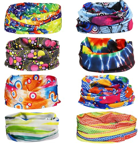 JRJRN 8 Piezas Multifunción Bufanda Bandana, Deporte Bragas de Cabeza, Bandana Polainas de Cuello Protección UV, Elastica Pañuelos Cabeza para Correr Senderismo Ciclismo