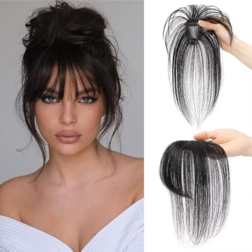 Hovoto Pony Haarteil, Echthaar Clip in Bangs, One Piece Clip in Pony, Extensions Natürliche Bangs, Pony Extension Echthaar für Damen, A, natürliches Schwarz