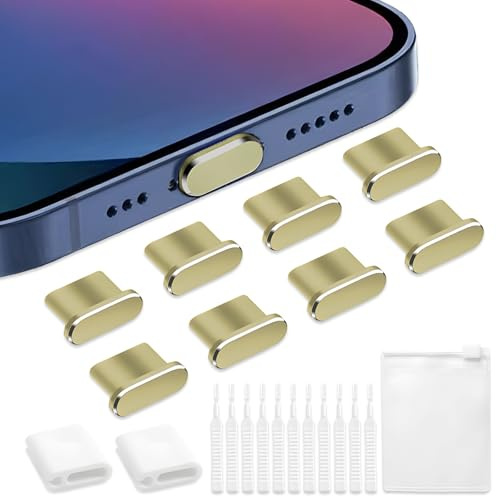 VEINARDYL 8 Stück Staubschutzstöpsel für iPhone, Schutzkappe für USB-C-Ladeanschluss, Staubschutzstöpsel für Kopfhöreranschluss Ladeabdeckung kompatibel mit iPhone 15/16 Plus Pro - Gelb