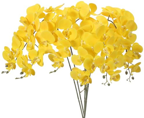 PATIKIL Artificial Orchid Stems 41, 6 Pack 9 Heads Faux Phalaenopsis Flowers Real Touch Fake Orchid Flower Branch for Vase Home Wedding Decoration, Yellow