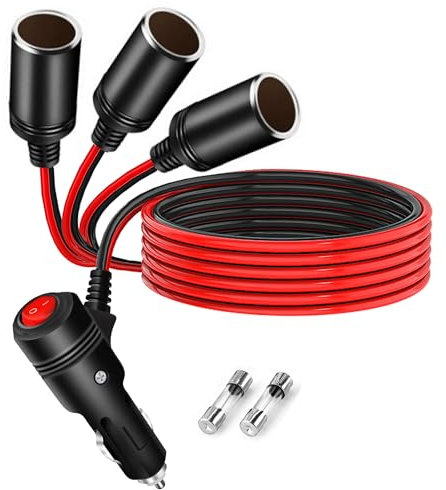MISYNLON Répartiteur allume-cigare avec interrupteur, adaptateur allume-cigare 12 V-24 V, câble d'extension avec marche/arrêt, adaptateur Y à 3 voies avec double port de chargeur de puissance, 15 A, 1