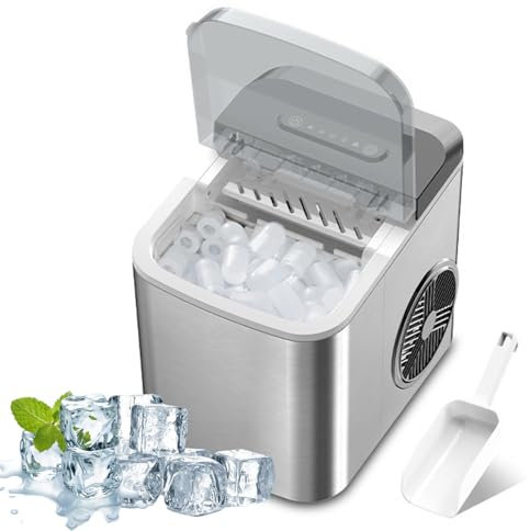 Ice Maker 112W Portable Countertop for Home, Self-Cleaning Ice Machine with Ice Scoop and Basket, 12kg in 24h, Ice Ready in 6 Mins,2 Size Adjustments, for Home/Kitchen/Office/Bar