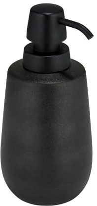 WENKO Dispenser in ceramica mod. Nerno per sapone liquido o disinfettante in elegante nero con testa a pompa in plastica, dimensioni 8 x 18,5 x 8 cm, 8 x 18,5 x 8 cm