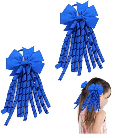 2 Pcs Royal Blue Hair Accessories School Hair Bow Spiral Ties Girls Bows Ribbon Kit Blue Hair Bobbles Kids Bands Ribbons Band Personalised Scrunchie Headband,for Girl Ponytail Streamers Scrunchies