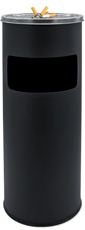 Edelstahl Standaschenbecher schwarz für Außen - 60 x 25 cm - Metall Aschenbecher für draußen freistehend mit Mülleimer - Outdoor Stand Ascher mit Asche-Einsatz und Abfalleimer