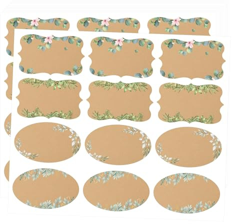 Kraft Watercolor Green Plants Canning Stickers Round Food Labels Write on Date Contents Canning Jar Lids Labels with Lines for Mason Jars Homemade Jam and Jelly 300Pcs