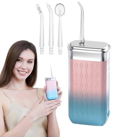 Flosser d'acqua per denti, modalità impulso regolabile, irrigatore orale impermeabile a batteria con 4 ugelli | Rondella dentale tranquilla, serbatoio da 200 ml, per impianti | Flosser elettrico