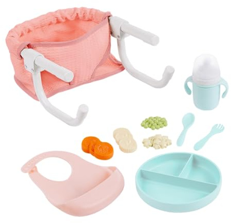 LullaBaby - Doll Clip On Table Seat - 14-inch Baby Doll Accessories - Bib & Pretend Food - Imaginative Play - Toy for Kids 2 Years +