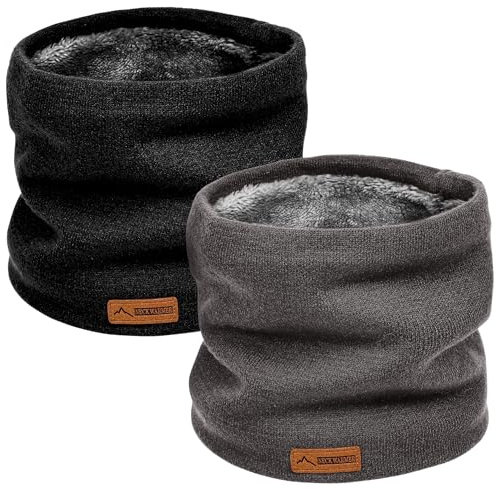 Gucass Lot de 2 Tour de Cou Écharpe Homme Hiver, Gaiter Masque Cache-Cou Épais Doublure Polaire, Unisexes Chaud Tricoté Snood Tubulaire Foulard pour Marche Course Ski L'extérieur Usage, Gris