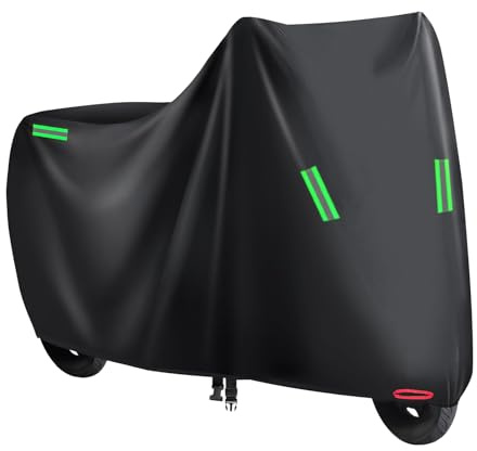Motorcycle Cover All Season Universal Weather Quality Waterproof Sun Outdoor Protection Night Reflective with Lock-Holes Fits up to 86.6 for Most Scooters Mopeds Mini/Sport Motorcycles Vehicle Cover