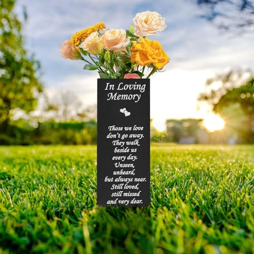 Grave Flower Pots, Memorial Vases, Memorial Flower Holder with Spike; Black Metal Rectangle Vases for Grave Burial Ground Lawn Yard Funeral for Fresh/Artificial Flowers(Style 2)