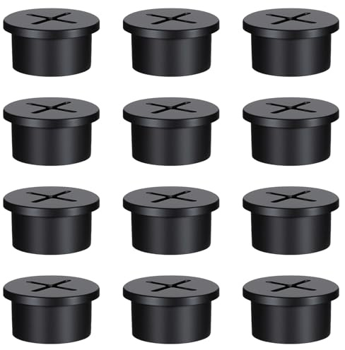 12 Pcs Cable Grommet 3/4 Inch Desk Cord Hole Cover for Cable Cord Grommet Flexible Black Wire Rubber Grommets for Table and Other Furnitures Hole Cover, Wire Pass Through