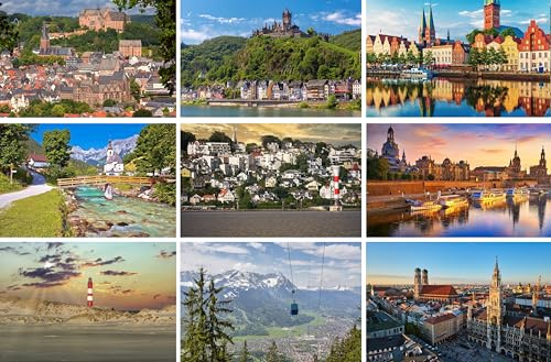 Postkarten-Set Deutschland - 9 Grußkarten / Karten / Ansichtskarten | Fotos Bilder aus Hamburg Dresden München Lübeck Cochem am Rhein Berchtesgaden Garmisch Bayern Amrum Nordsee