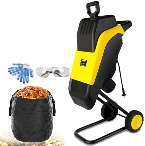 Trituradora eléctrica de madera, trituradora de jardín de 2500 W con bolsa de recogida de 50 L, diámetro de corte de 40 mm, tritura eficientemente hojas y ramas, cuchillas de acero reversibles, para