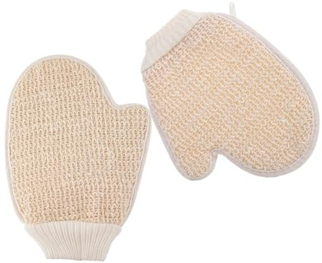 Doppelseitige Peelinghandschuhe für Dusche, 2 Stück Baumwolle | Beige, Waschbar für Erwachsene, zur Reinigung von Fahrzeugen und Haushaltsoberflächen