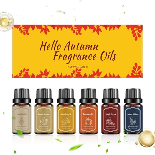 Höstdoftolja – 60 ml 6 st aromaterapi, säker väsentlig olja, lugnande luftrenarvätska | Höstdiffusor doftande oljor med avslappning, arom för ljus tvål gör hem spa meditationsrum