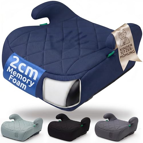 Mallie® Premium Sitzerhöhung Auto Kinder mit 2 cm Memory Foam | Kindersitz Auto 15-36 kg, ECE R129 | Kindersitzerhöhung ab 6 Jahre, 125-150 cm (Blau)