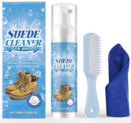 Ohohoo Suede Cleaner Kit with Soft Bristle Brush & Microfiber Towel - Gentle Yet Powerful Formula for Shoes, Boots, Leather & Canvas, Effortlessly Removes Stains & Dirt, Restores Texture
