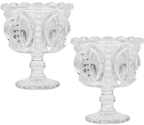 VALICLUD Lot de 2 Coupes à Dessert en Verre Transparent Gaufré Résistantes à la Chaleur pour Glace Fruits Coupes sur Pied Élégantes pour Présentation Raffinée et Usage Quotidien