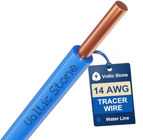 Voltic Stone 14 AWG Blue Water Line Tracer Wire, True Gauge 100% Solid Copper Direct Burial Underground Locating Cable, 30/600V Rated, HDPE Jacket, Corrosion-Resistant for Water Service & Irrigation