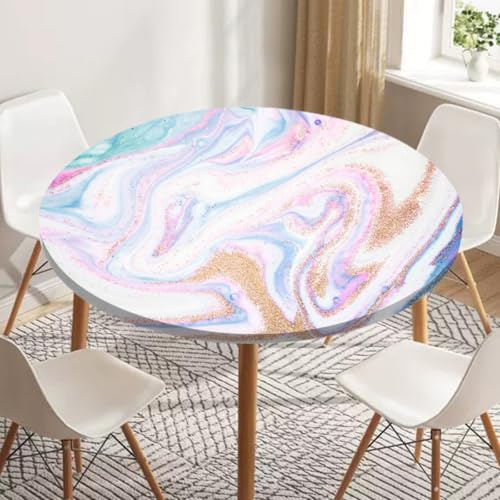 Odot Tischdecke Abwaschbar Rund mit Gummizug, Tischdecke Rund 60-180cm Abwischbar Wasserdicht Gartentischdecke für Draußen Spanntischdecke für Garten Versammlung, Weißer Marmor (Rosa,180cm)