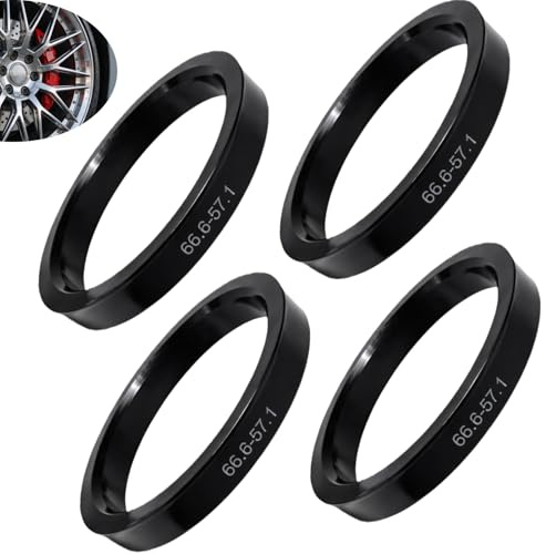 Icyowls 4 pièces Anneaux de centrage 66,6 à 57,1 mm, bagues de moyeu, Ajustement précis pour Jantes alu, Plastique léger, réduit Les Vibrations, Noir, pour alésage 66,6 mm