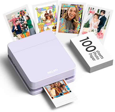 Nelko PP01 Stampante fotografica portatile con 100 fogli di carta e cartuccia d'inchiostro, stampa fotografica istantanea con retro adesivo per iOS/Android, mini stampante tascabile con divertente app