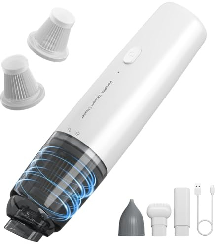 Generchin Aspirateur à Main Sans Fil, Aspirateur Portable pour Voiture avec Filtre HEPA, Mini Rechargeable à Main pour Voiture et Maison, Blanc.