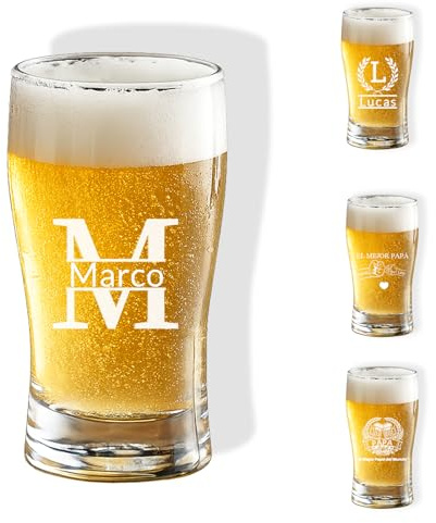 JONZIN Jarra de Cerveza Personalizada con Nombre o Iniciales, Vaso de Cerveza de Vidrio Grabado 550ml, Regalo Personalizado para el Día del Padre para Hombres, Papá, Amantes de la Cerveza (Estilo 1)
