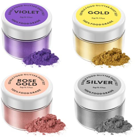 Essbarer Glitzer Set 4 x 5g - Waysroma Glitzerpulver für Getränke Lebensmittel Glitzer - 4 Farbenset Glitzerpuder Backglitzer für Schokolade, Erdbeeren, Cupcakes, Kuchen, Fondant, Getränken