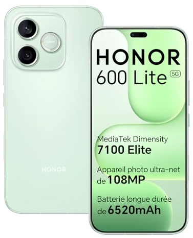 HONOR 600 Lite 5G Smartphone, Pantalla AMOLED 6.6 120Hz, Cámara AI 108MP, Batería 6520mAh, 8GB+256GB, Resistente al Agua IP66, Móvil Libre Android 16 (Sprout Green, 256, GB, GB, 8)