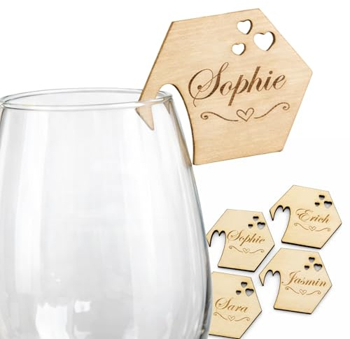 10 Stück Personalisierte Glas Namensschilder Hochzeit Holz – Tischkarten Gäste Namen graviert – Wedding Wine Glass Name Tags Gastgeschenk Hochzeitsdeko