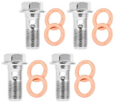 Garneck 4 Piezas Tornillo Banjo de Freno M10x1.00mm con Arandela de Acero Inoxidable para Línea de Freno de Motocicleta, Perno de Drenaje de Aceite para Cilindro Maestro, Accesorio para