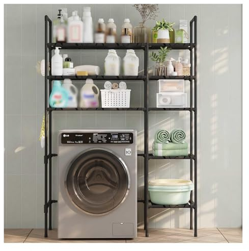 SJWJWOO Mueble Encima Lavadora, Estante Lavadora Ahorra Espacio Mueble para Lavadora para Lavandería, Baño,Black-3Tier
