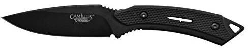 Camillus Couteau Animal avec Fourreau de Nylon balistique, Lame d'acier 440 revêtue de carbonitrure de Titane de 8,9 cm, Manche en GFN, Noir, 19,7 cm