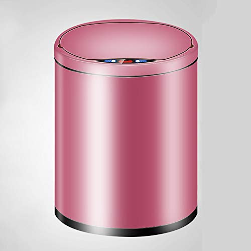 Capteur en Acier Inoxydable Poubelle, 7 L 9l 12l Couvercle D'ouverture Automatique sans Contact Récipients De Poubelle Rond Corbeille à Papier Salle De Bains, Cuisine,Office-Rose 9 litres