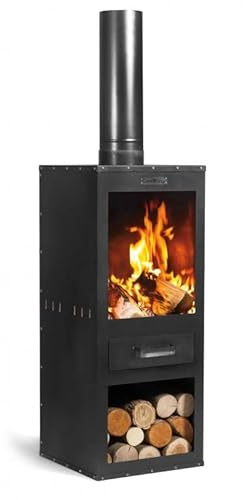 Gartenkamin Rosa Gartenofen H 150 cm zum Heizen und Grillen Terrassenofen aus Naturstahl Kamin Ofen CookKing