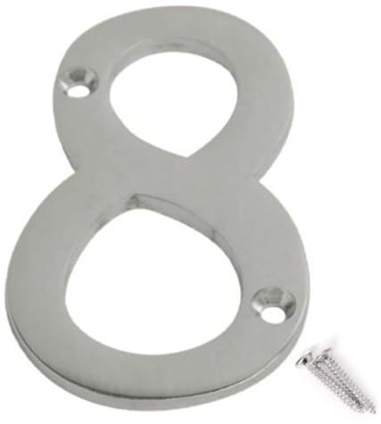 SISI UK® - Numeri e lettere per porte anteriori in cromo satinato con viti (numero 8)
