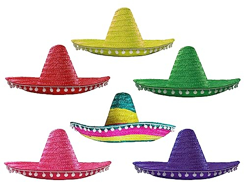 I LOVE FANCY DRESS Lot de 6 chapeaux de fête mexicains en couleurs mélangées pour festivals et fêtes (taille adulte)