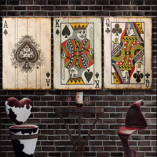 NFXOC Wandkunst Bar Pub Dekoration Home Design Bilder Wanddekoration Spielkarten Vintage Poker Leinwand Poster Und Drucke (70x90cm) 3pcs Rahmenlos