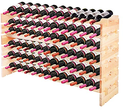 RELAX4LIFE Cantinetta Portabottiglie Vino in Legno Massello, 6 Ripiani Impilabili, Montaggio a Incastro Senza Viti, Design Vintage per 72 Bottiglie, Ideale per Cucina, Bar, Cantina