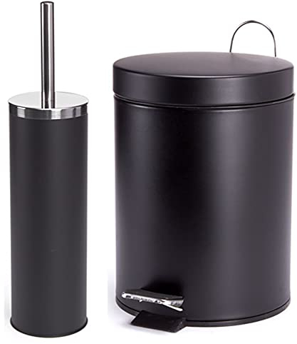 MSV Juego de baño de 2 piezas, cubo de basura y escobillero, color negro