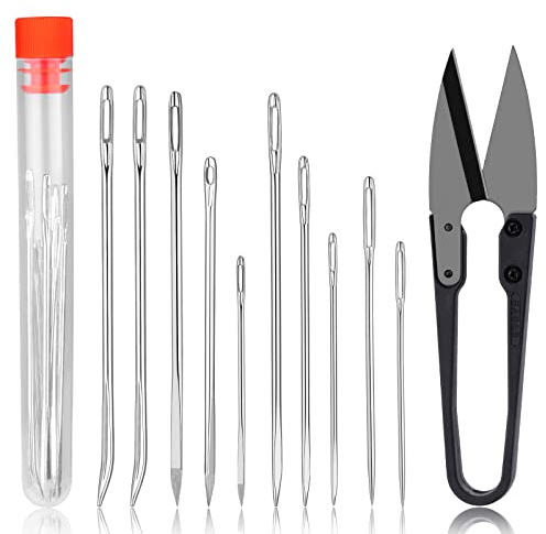 Deudy Kit de 12 agujas de coser de cuero con punta triangular afilada, sin afilar, aguja de sarga, kit de agujas de coser para tapicería, cuero, reparación de tapicería, agujas de coser