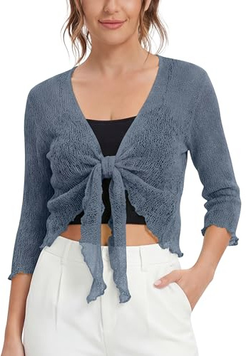 Love My Fashions® Women’s Fish Net Knitted Tie Up Bolero Shrug Top Ladies 3/4 Sleeve One Size Fits All