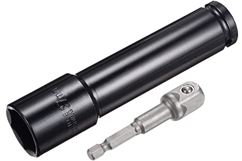 sourcing map 1/2 Steckschlüssel Zubehörsatz 27mm Tiefer 6 Kant Stecknuss | mit 6 Zoll Länge und 1/4 Zoll Sechskantschaft Adapter