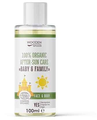 Wooden Spoon Aceite After Sun Orgánico Bebé & Familia – 100% Natural, Calma, Nutre & Hidrata con Almendra, Jojoba, Coco & Macadamia – 100 ml