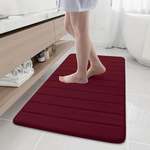 Homaxy Memory Foam Badezimmer Badeteppiche Saugfähige Rutschfester Badvorleger Waschbar Badematte - 61 x 120 cm, Weinrot
