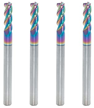 JIANXING Carbide Square End Mill for Aluminum, Copper Alloy, Plastic, 1/8 End Mill Bits, 3 Flute HRC 55 Deg DLC Coating, CNC Router Bits (4 Pieces)