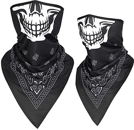 ZLYJ 2 Pcs Moto Crâne Masque Demi Masque Cou Chapeaux en Plein Air Ski Crâne Parti Masques Sport Halloween Masque pour Motocyclisme A